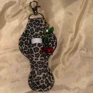 Leopard Print Lip Balm Holder Keychain with charms